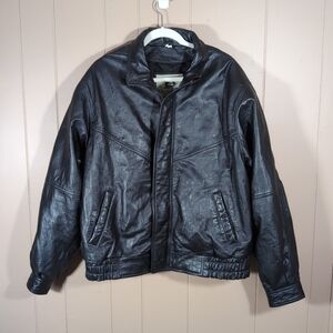 Vintage Burk's Bay Lambskin Leather Jacket Size XL Men's Black Zip Up